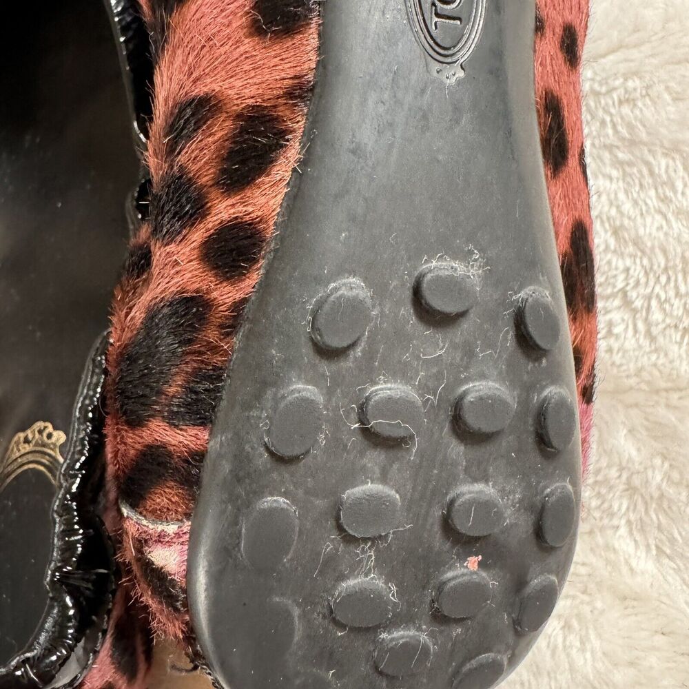 TODS Womens Shoes Ballet Flats Calf Hair Animal Print Pink Patent Leather 38.5 - Picture 11 of 13